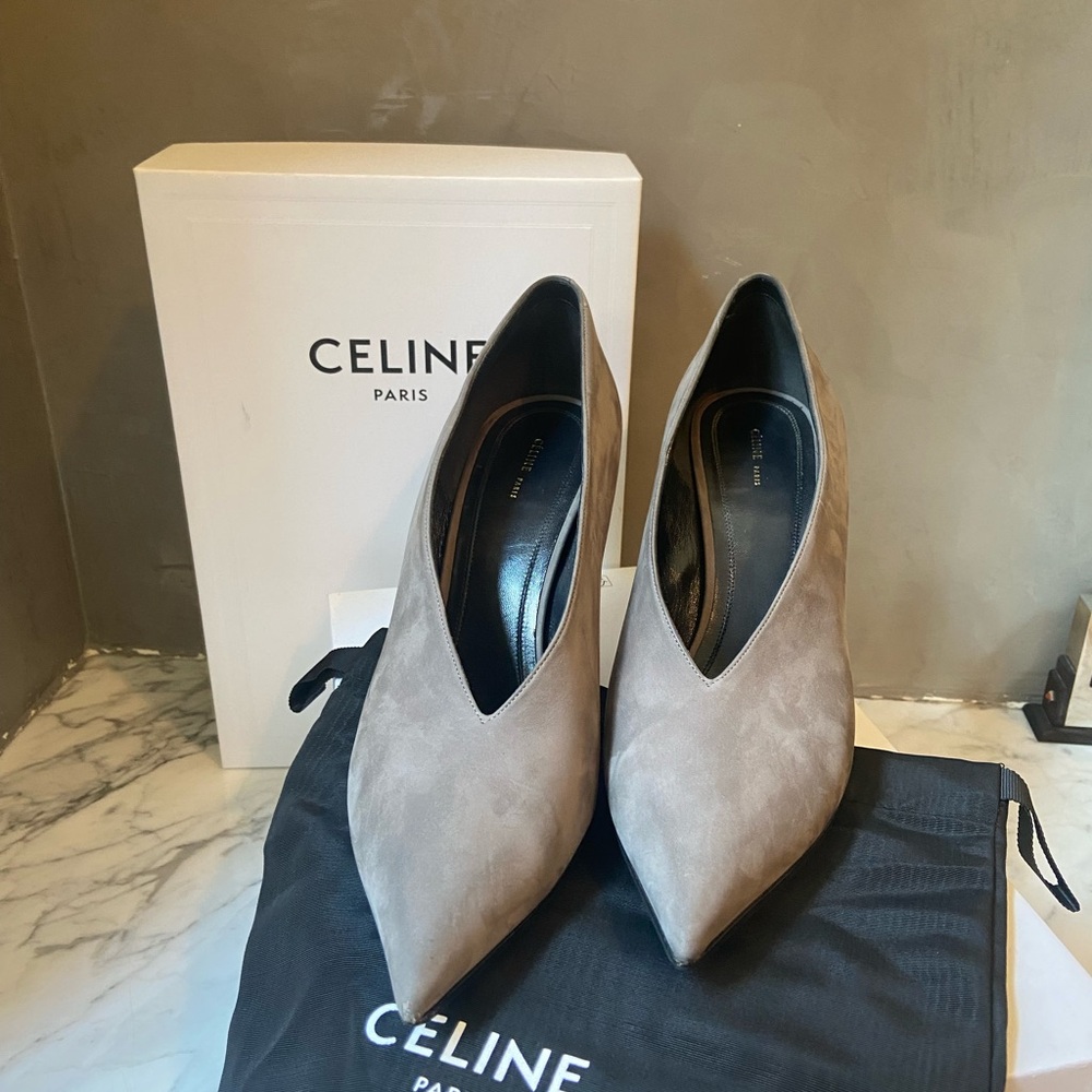 Celine Women's Sophisticated Gray Suede Pointy Heels